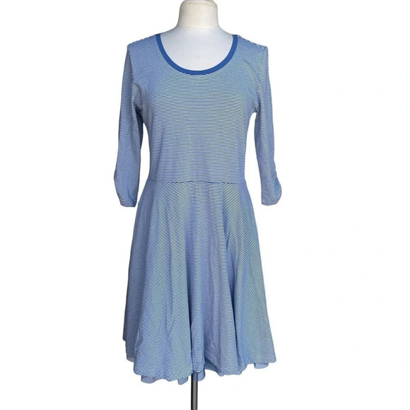 Matilda Jane Women's Size L Between the Lines Blue Striped Tulle Hem Trim Dress - Picture 2 of 3